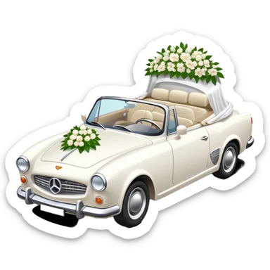 Luxury convertible car with wedding decorations, in profile sticker