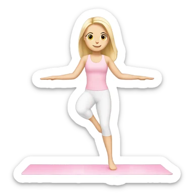 A blonde white Pilates girl in light pink clothes  sticker