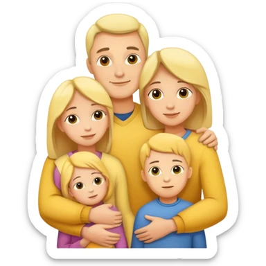 mother and father hugging with their kids, yellow people sticker