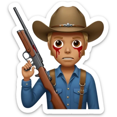 Country hick with a shotgun. From the chest to. In the style of your bleeding skull art sticker