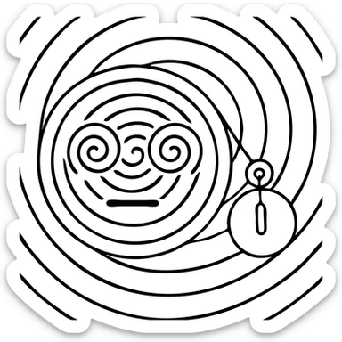 Add a hypnotic swirling background behind the face, maintaining the outlined icon style. sticker