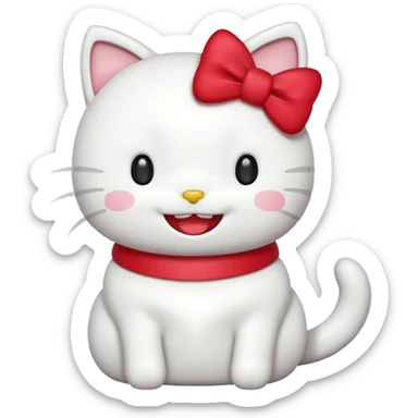 Hello Kitty laughing, minimal style, white cat, red bow, simple lines, big smile, joyful sticker