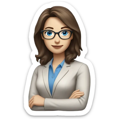 Shoulder length brown hair pale beautiful corporate woman with glasses and blue eyes sticker