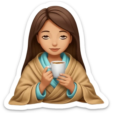 Sasian girl inside a blanket sipping coffee eyes closedemoji sticker