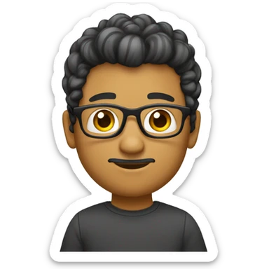 Crie um emoji de um homem branco jovem que usa cabelo curto preto com risquinho na sombrancelha e lateral do cabelo. O homem usa óculos no estilo "juliete" sticker