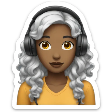 girl with tall black wavy hair and headphones sticker