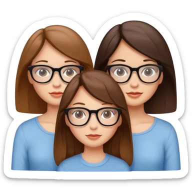 three girls, two brunettes and one light brown-haired with glasses sticker