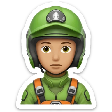 dirtbike rider in green gear thinking about his answer to a question sticker