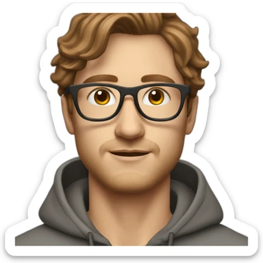 profile white male heart face messy brown tapered hair with clear plastic glasses and hoodie sticker