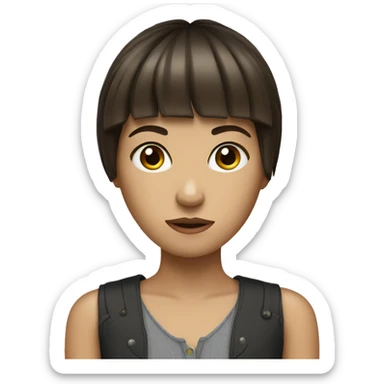 Brunette with straight bangs being timid sticker