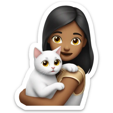 Latin girl hug white cat sticker