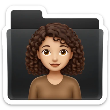 A **simple emoji-style icon** of a **black black black transparent plastic folder**, sleek and minimal, with **rounded corners**, subtle translucency, soft shading, and a **small illustrated logo of a canela-skinned girl with natural curly dark hair and a warm smile**, simplified and icon-like.
 sticker