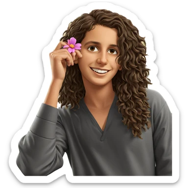 smiling boy with flower car sticker