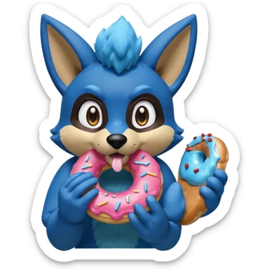 Lucario eating a sugary donut sticker