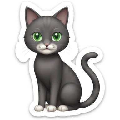 full body gorgeous solid dark grey cat with green eyes, white paws and white whiskers playing sticker