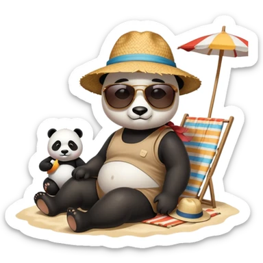 Person with Panda a panda seating at the beach sticker
