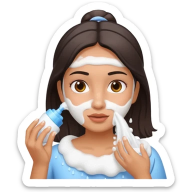 latin girl with foamy cleanser on her face washing sticker