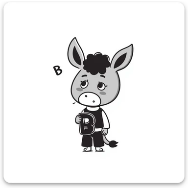 cute baby donkey in emo style holding a letter B sticker