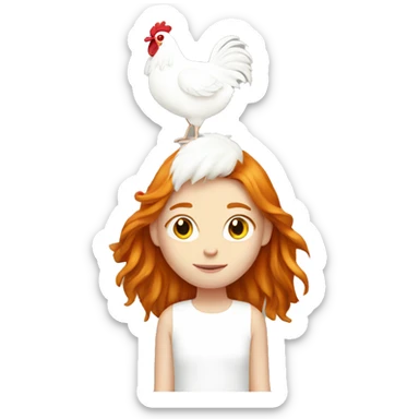 Ginger girl with Long hair and a white hen sticker