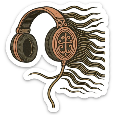 Remove the background, keep only the pink gothic headphones in ukiyo-e style, with traditional Japanese gothic motifs and flowing lines, with no background. sticker