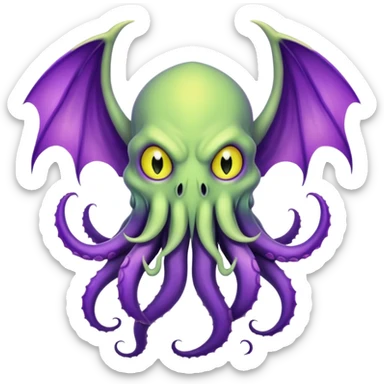 light green Cthulhu with purple bat wings and purple gradient tentacles. Yellow angry eyes. yellow suckers on tentacles. dramaticshading sticker