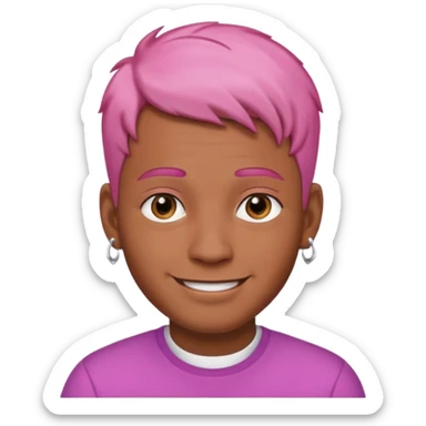 smiling man with brown skin, short pink hair, two earrings, confident expression, iOS emoji style sticker