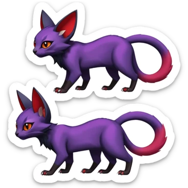Black edgy Noivern-Noibat-Purloin-Torracat-Lykoi-Caracal-cat-Fakemon-fusion-hybrid-creature with violet and red scale markings sticker