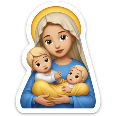 light skin Mary cradling light skin baby Jesus, emoji style sticker