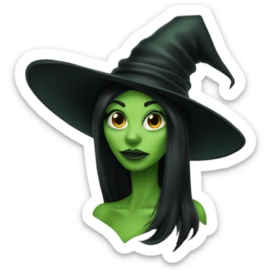 Wicked witch green skin and black hair with witch hat sticker