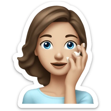 Skin care cream on white freackles skin of a brunett blue eyes girl  sticker