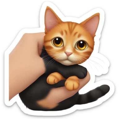 little orange cat hugging a little black cat sticker