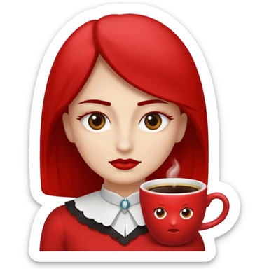 Una figura roja con cabeza cuadrada y cuerpo de rectángulos con cara con dos ojos negros como puntos y cejas preocupadas sin boca y que tenga como una especie de polvo café en la cabeza sticker