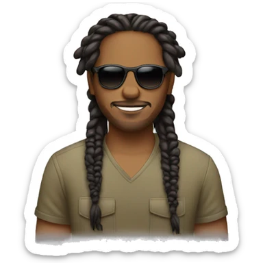 Man with locs styled into two braids going back wearing shades sticker