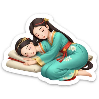 Beautiful girl in Hanfu lying on the ground sleeping sticker