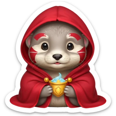 baby grey otter, in magic red cloak sticker