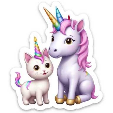 Unicorn celebrating birthday with a cute cat friend  sticker