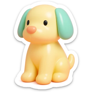               Transform {subject} into a soft vinyl figure with a smooth, glossy surface. The material should look slightly rubbery and tactile, with minimalistic curves and a matte-gloss hybrid finish. Use pastel or soft solid colors. The surface is seamless, with no visible textures or roughness. Studio lighting, vibrant background, clean, playful, designer toy aesthetic and no shadows. {subject} = dog sticker