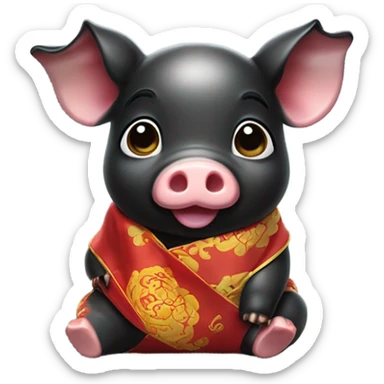 Cute baby black pig having bokjumeoni. sticker