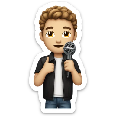 White boy with brown hair and tattoo on arms holding a microphone  sticker