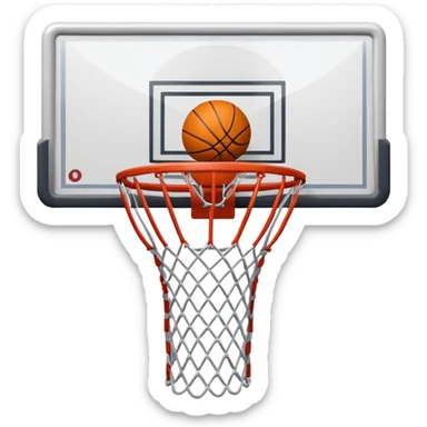 basketball hoop object icon, backboard and rim, net details, 3D cartoon, mobile game icon style, centered, clean background, no text, no watermark
 sticker