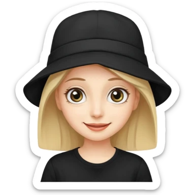 나는 여자이고 눈이 큰 편이고 MBTI는 ENTP야.  모자를 즐겨 써. 검정색 티셔츠를 입혀줘. 성격은 웃기고발랄하게 표현됐으면좋겠어. sticker