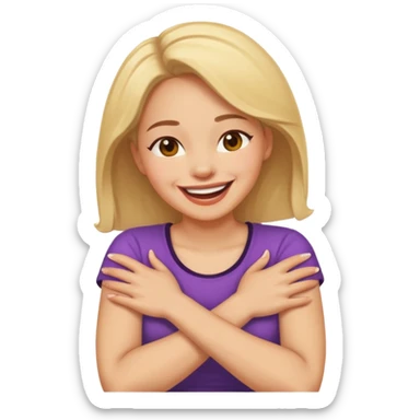 Women with crossed arms on neck laughing  sticker