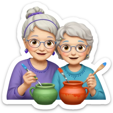 grandma and kid doing potery sticker