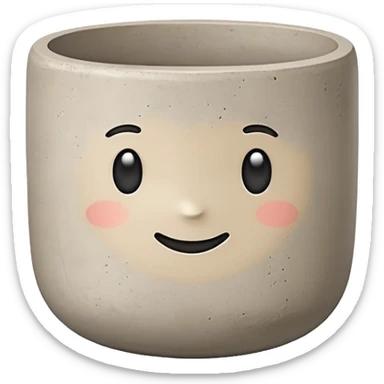 Cute emoji-style illustration of a smooth concrete pot with soft texture, neutral grey-beige color, minimal design, rounded edges, clean aesthetic background sticker