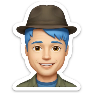 brad pitt, blue hair, hat sticker