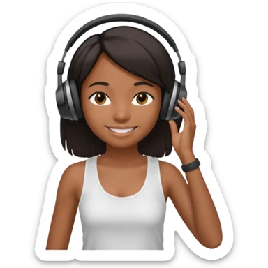 Black girl with headphones vibe , straight hair, white tank top, slight to the side sticker