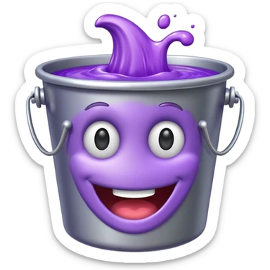 cartoon silver bucket with purple goo with a smiling happy face on the slime only sticker