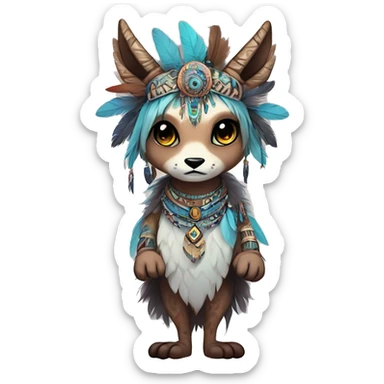 cute Kawaii edgy ethereal shy epic tribal fantasy animal fursona Fionbri creature by griffsnuff & LiLaiRa & Falvie with exotic colors with intricate patterns and feathers and headdress and necklace full body sticker