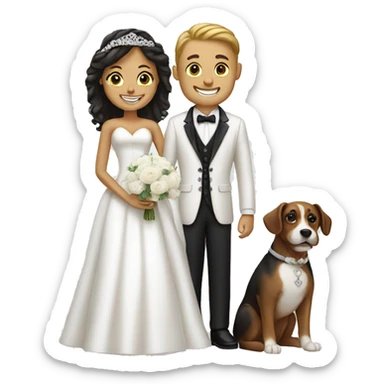 White bride and groom with a dog sticker
