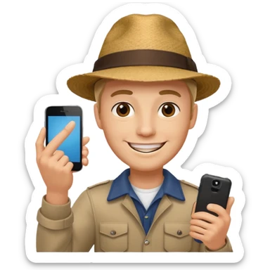 Draw a male tourist who pointed his phone for a photo sticker